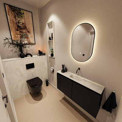 MONDIAZ TURE-DLUX Meuble toilette - 100cm - Urban - EDEN - vasque Ostra - position centrale - sans trou de robinet