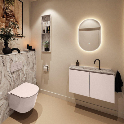 MONDIAZ TURE-DLUX Meuble toilette - 80cm - Rosee - EDEN - vasque Glace - position centrale - 1 trou de robinet