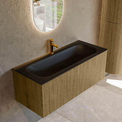 Ensemble de meuble Mondiaz KURVE - 110x46x40cm - 1 tiroir - lavabo en solid surface - centre - 1 trou de robinet - Dusk