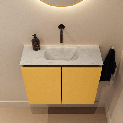 MONDIAZ TURE-DLUX Meuble toilette - 60cm - Ocher - EDEN - vasque Opalo - position centrale - sans trou de robinet