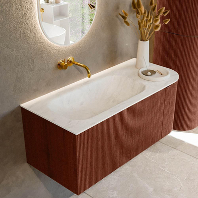 Mondiaz KURVE-DLUX Ensemble de meuble de salle de bains - 105x46x40cm - 1 tiroir - 1 porte - lavabo solid surface - gauche - sans trou de robinet - Ruby