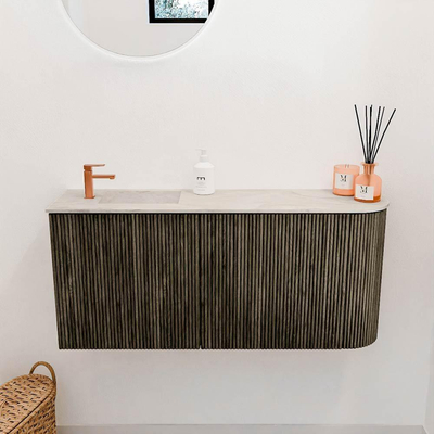 Mondiaz JOYA-DLUX 91.6cm toiletmeubel - ronding rechts kleur Shadow - Wastafel FAYE positie Links 1 kraangat kleur Ostra.