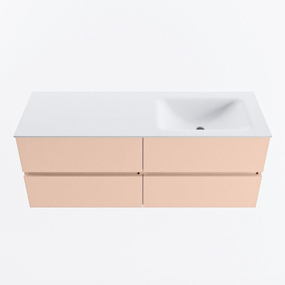 MONDIAZ VICA Ensemble meuble de salle de bains - 130cm - meuble bas rosee - 4 tiroirs - lavabo cloud à droite - sans trous de robinetterie - version hauteur 60cm - talc
