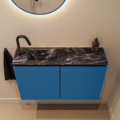 MONDIAZ TURE-DLUX Meuble de toilette 80 cm Jeans. EDEN lavabo Lava position gauche. Avec 1 trou de robinet.