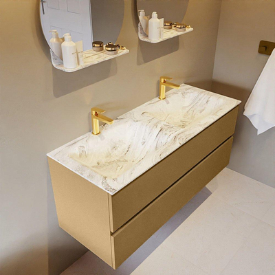 MONDIAZ VICA-DLUX Ensemble meuble de salle de bains - 120cm - meuble bas oro - 2 tiroirs - lavabo encastré cloud double - 2 trous de robinet - version haute 60cm - glace