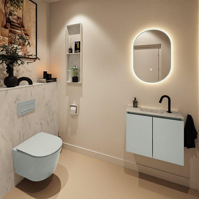 MONDIAZ TURE-DLUX Meuble toilette - 60cm - Greey - EDEN - vasque Opalo - position centrale - 1 trou de robinet
