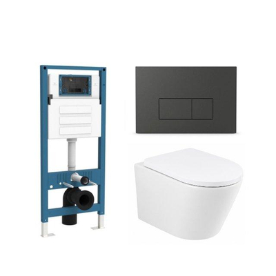 QeramiQ Dely Ensemble de WC - réservoir encastré Qeramiq Flush - abattant 35mm - plaque de commande en plastique anthracite mat - boutons rectangulaires - blanc brillant