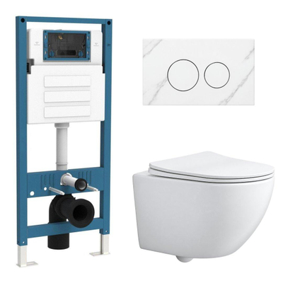 QeramiQ Dely Swirl Ensemble WC Compact - réservoir encastré QeramiQ flush - abattant fin - plaque de commande métallique blanc mat - boutons rectangulaires - blanc mat