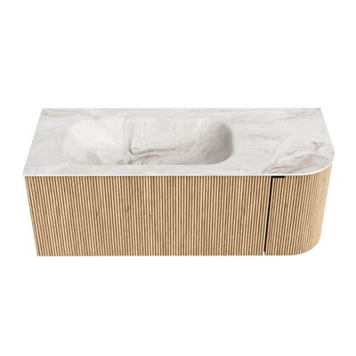 MONDIAZ KURVE-DLUX meuble de salle de bains 115 cm avec module 25 R couleur Chêne avec 1 tiroir et 1 porte. Vasque BIG SMALL gauche 1 trou de robinet couleur Frappe.
