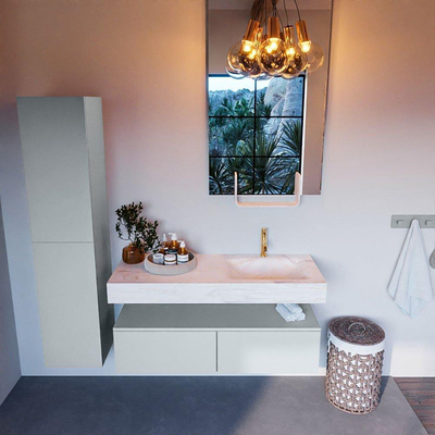 Mondiaz ALAN-DLUX Ensemble de meuble - 120cm - meuble Clay mat - 2 tiroirs - Lavabo Cloud Ostra suspendu - vasque Droite - 1 trou de robinet