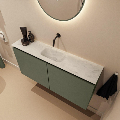 MONDIAZ TURE-DLUX Meuble de toilette 100 cm Army. EDEN lavabo Opalo position milieu. Sans trou de robinet.