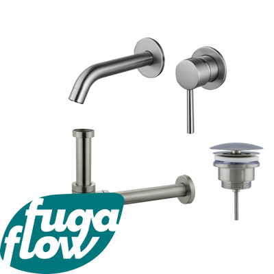 FugaFlow Eccelente Sobrado Badkamer Wastafelkraanset - inbouw wastafelkraan - always open plug - design sifon - PVD Geborsteld RVS -