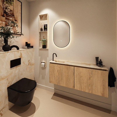MONDIAZ TURE-DLUX Meuble toilette - 120cm - Washed Oak - EDEN - vasque Frappe - position gauche - 1 trou de robinet
