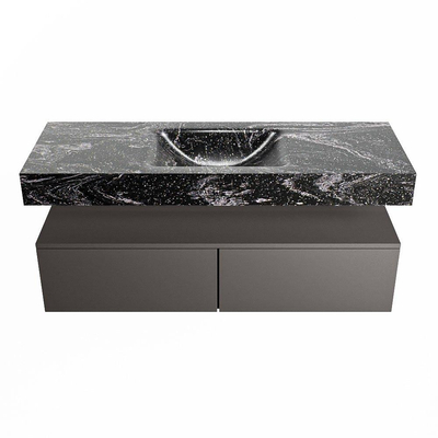Mondiaz ALAN-DLUX Ensemble de meuble - 130cm - meuble Dark grey mat - 2 tiroirs - Lavabo Cloud Lava suspendu - vasque Centre - 0 trous de robinet