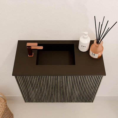 Mondiaz JOYA 50cm toiletmeubel - kleur Shadow - Wastafel FAYE positie Links 1 kraangat kleur Urban.