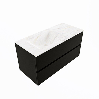 Mondiaz VICA-DLUX ensemble de meuble de salle de bain - 100cm - meuble sous-vasque urban - 2 tiroirs - lavabo encastré cloud gauche - sans trous de robinet - version haute de 60cm - ostra