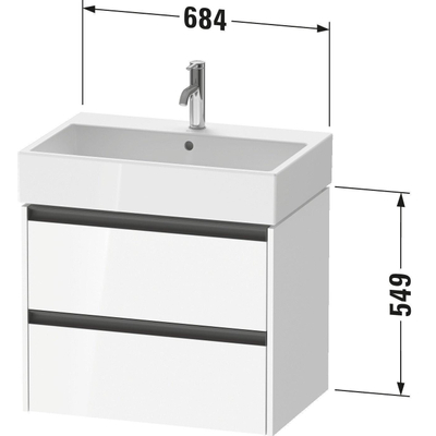 Duravit ketho meuble 2 vasques avec 2 tiroirs 68.4x46x54.9cm avec poignées anthracite blanc brillant