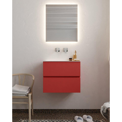 Mondiaz VICA ensemble de meuble de salle de bain - 60cm - meuble sous-vasque fire - 2 tiroirs - lavabo moon milieu - sans trou de robinet - miroir LED - version XL 60cm haut