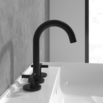 Villeroy & Boch Loop & Friends wastafeluitloop set - met kruisgreep - mat zwart