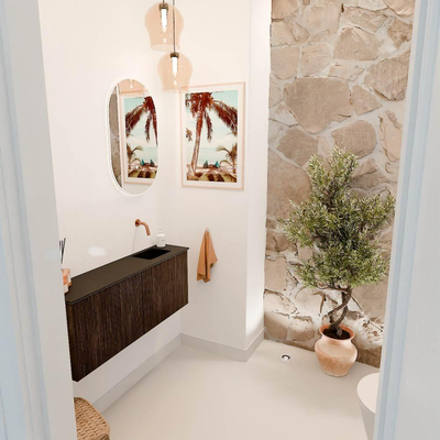 Mondiaz JOYA 100cm meuble de toilette - couleur Walnut - Vasque FAYE position Droite Sans trou de robinet couleur Urban