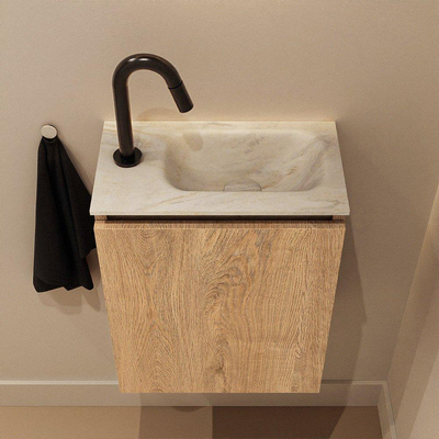 MONDIAZ TURE-DLUX Meuble de toilettes 40 cm Washed Oak. EDEN vasque Ostra position droite. Avec 1 trou de robinet.