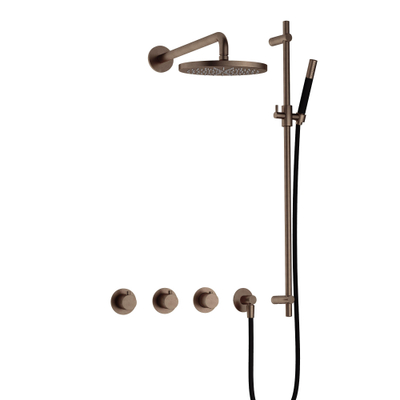 Hotbath Cobber IBS70 Regendoucheset - inbouw - 38.5cm wandarm - 20cm ronde hoofddouche - staafhanddouche - glijstang - messing verouderd koper (goud)