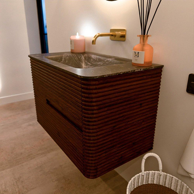 Mondiaz CIRO-DLUX Badkamermeubelset - 80x45x50cm - Solid surface wastafel Lava - 1 wasbak Midden - zonder kraangaten - 2 lades - Ruby