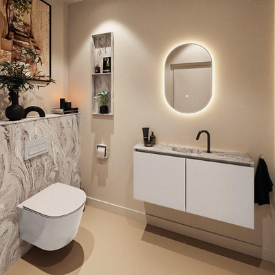 MONDIAZ TURE-DLUX Meuble toilette - 100cm - Linen - EDEN - vasque Glace - position centrale - 1 trou de robinet
