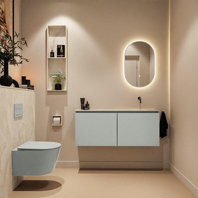 MONDIAZ TURE-DLUX Meuble toilette - 120cm - Greey - EDEN - vasque Ostra - position droite - sans trou de robinet
