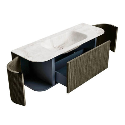 Mondiaz KURVE-DLUX Badkamermeubelset - 130x46x40cm - 1 lade - 2 deuren - wastafel solid surface - midden - zonder kraangat - Shadow