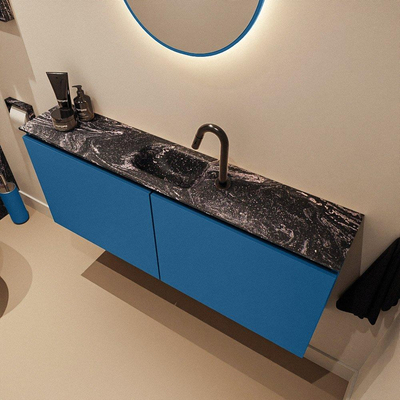 MONDIAZ TURE-DLUX meuble de toilette 120 cm Jeans. EDEN lavabo Lava position centrale. Avec 1 trou de robinet.
