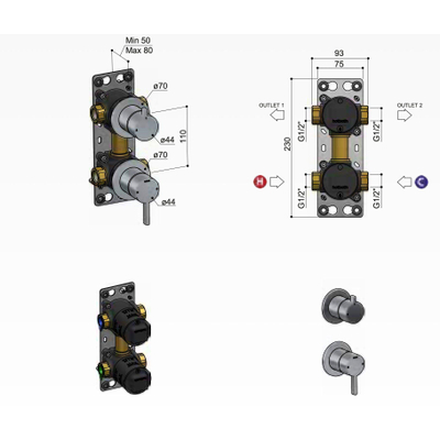Hotbath Corps encastré - pour robinet mélangeur avec inverseur 2 voies