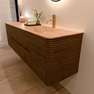 Mondiaz CIRO-DLUX Badkamermeubelset - 170x45x50cm - Solid surface wastafel Saba - 1 wasbak Rechts - 1 kraangat - 4 lades - Dusk