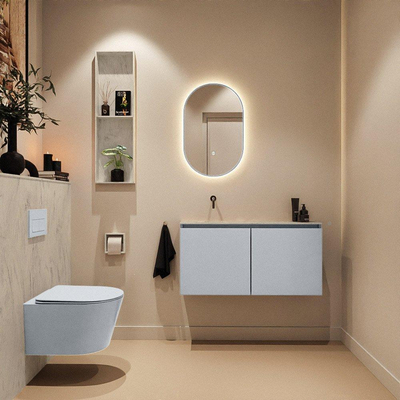 MONDIAZ TURE-DLUX Meuble toilette - 100cm - Clay - EDEN - vasque Opalo - position gauche - sans trou de robinet