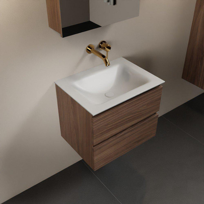 Mondiaz AIVY Ensemble de meuble - 60x45x50cm - 0 trous de robinet - 1 vasque Talc Solid surface - Centre - 2 tiroirs - avec armoire de toilette - Melamine Mocha