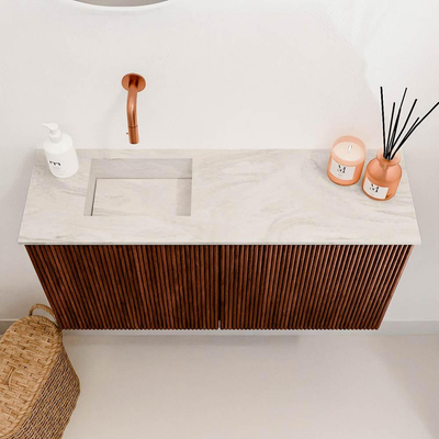 Mondiaz JOYA-DLUX 80cm meuble de toilette - couleur Ruby - Vasque FAYE position Gauche Sans trou de robinet couleur Ostra.