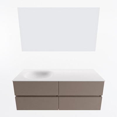 Mondiaz VICA ensemble de meuble de salle de bain - 130cm - meuble sous-vasque fumée - 4 tiroirs - lavabo lune gauche - 1 trou de robinet - couleur talc - miroir LED - version XL 60cm haut