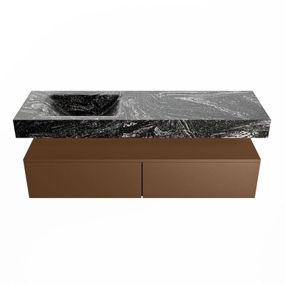 Mondiaz ALAN-DLUX Ensemble de meuble - 150cm - meuble Rust mat - 2 tiroirs - Lavabo Cloud Lava suspendu - vasque Gauche - 1 trou de robinet