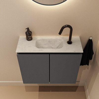 MONDIAZ TURE-DLUX Meuble toilette - 60cm - Dark Grey - EDEN - vasque Opalo - position centrale - 1 trou de robinet