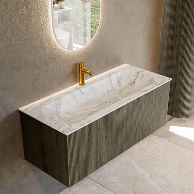 Ensemble de meuble de salle de bain Mondiaz KURVE-DLUX - 110x46x40cm - 1 tiroir - lavabo en solid surface - centre - 1 trou de robinet - Shadow