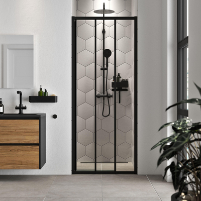 Sealskin Hooked porte coulissante 3 parties - 85x200 cm - verre de sécurité clair 6 mm - avec revêtement Sealglas - noir mat