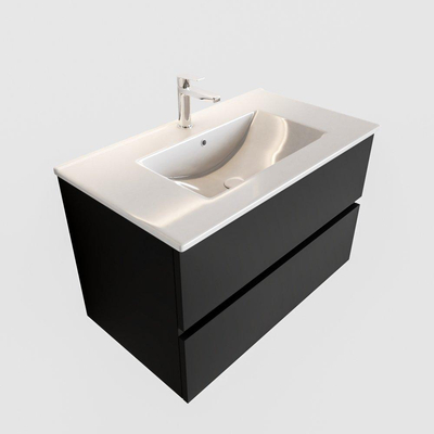 MONDIAZ VICA Badkamermeubelset - 80cm - 2 lades - wasbak Denia midden - 1 kraangat - keramiek urban