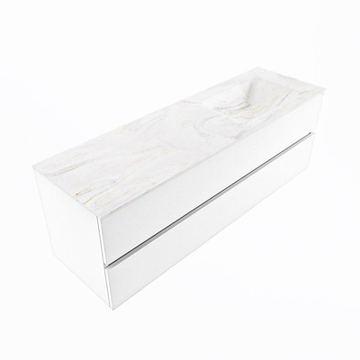 Mondiaz VICA-DLUX Ensemble de meuble de salle de bain - 150cm - meuble sous-vasque talc - 2 tiroirs - lavabo encastré cloud droite - 1 trou de robinet - version haute 60cm - ostra