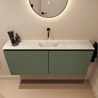 MONDIAZ TURE-DLUX meuble de toilettes 120cm Army. Lavabo EDEN Ostra position milieu. Sans trou de robinet.
