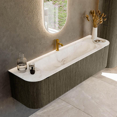 Mondiaz KURVE-DLUX Badkamermeubelset - 170x46x40cm - 1 lade - 2 deuren - wastafel solid surface - midden - 1 kraangat - Shadow