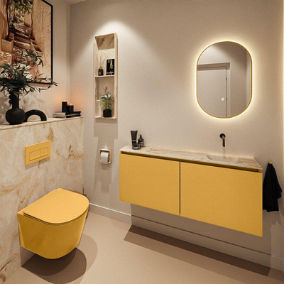 MONDIAZ TURE-DLUX Meuble toilette - 120cm - Ocher - EDEN - vasque Frappe - position droite - sans trou de robinet