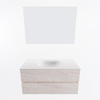 Mondiaz VICA ensemble de meuble de salle de bain - 100cm - meuble sous vasque en aggloméré - 2 tiroirs - lavabo moon centre - sans trous de robinet - couleur talc - miroir LED - version XL 60cm de haut