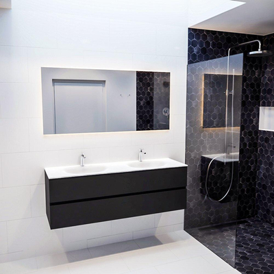 MONDIAZ VICA Badkamermeubelset - 150cm - 2 lades - wasbak Moon dubbel - 2 kraangaten - solid surface urban