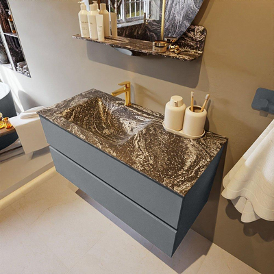 Mondiaz VICA-DLUX Ensemble de meuble de salle de bain - 100cm - meuble sous-vasque plata - 2 tiroirs - lavabo encastrée cloud gauche - 1 trou de robinet - version haute de 60cm - lave