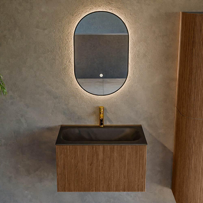 MONDIAZ KURVE 70cm Meuble salle de bain - couleur Walnut - 1 tiroir - vasque BIG SMALL centre - 1 trou de robinet - Urban